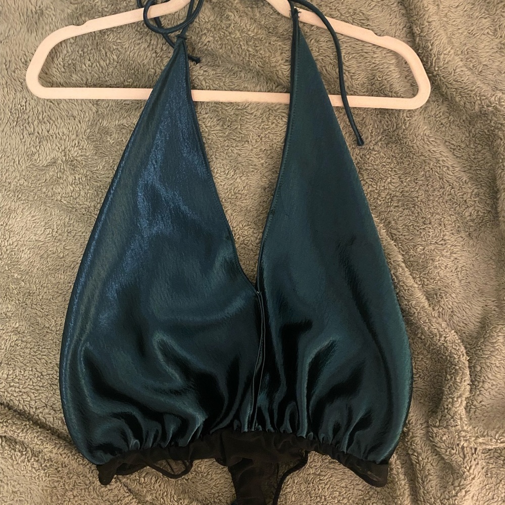 Slinky satin halter bodysuit